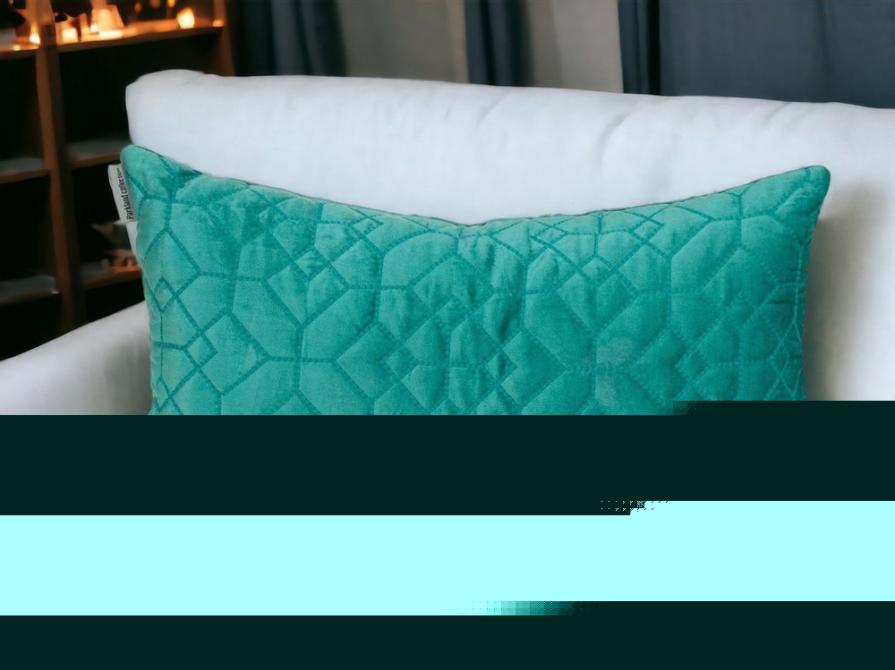Aqua Quilted Velvet Geo Lumbar Decorative Pillow