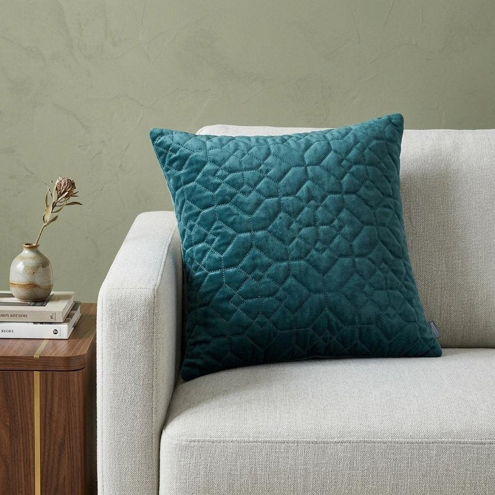 Teal Quilted Velvet Geo Decorative Throw Pillow