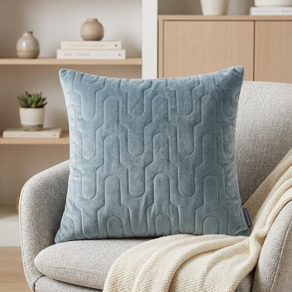 Geometric Lush Quilted Metallic Gray Throw Pillow