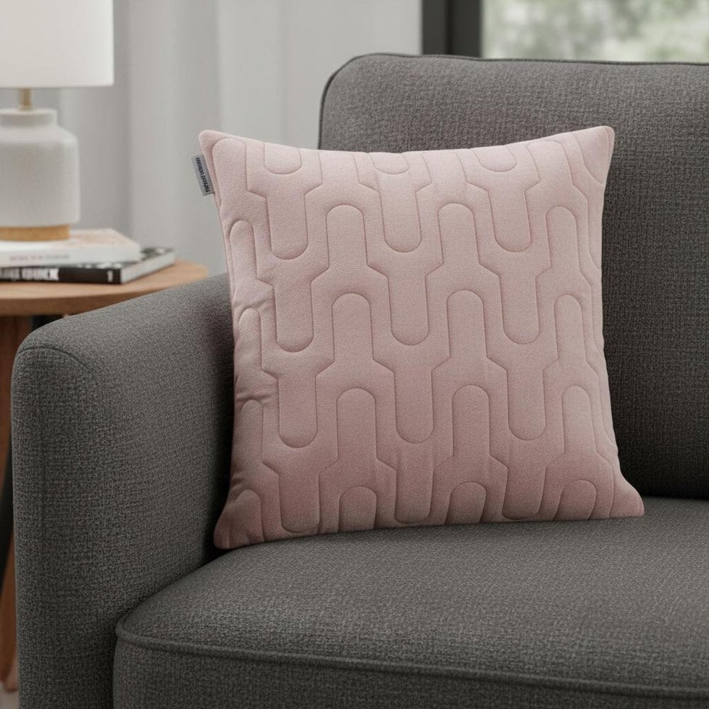Geometric Lush Quilted Metallic Pink Throw Pillow