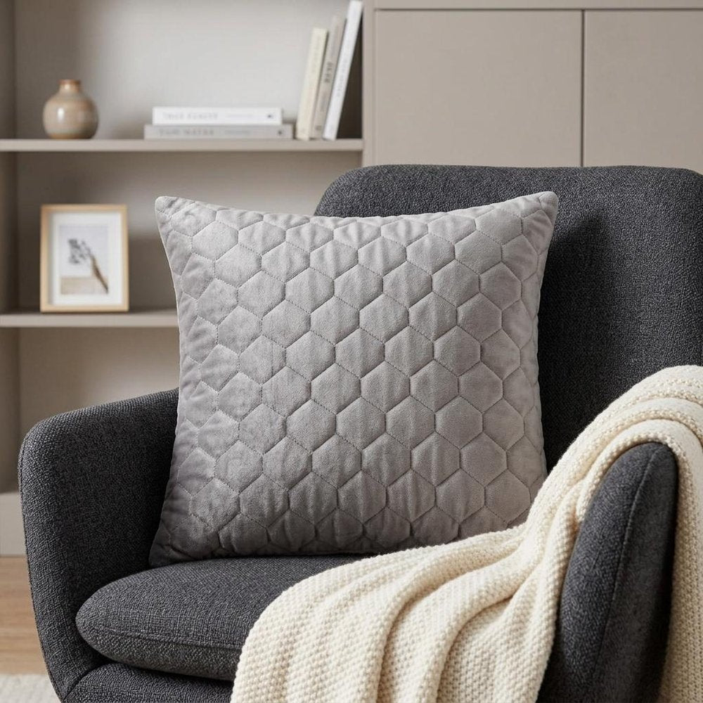 Taupe Tufted Velvet Quilted Throw Pillow
