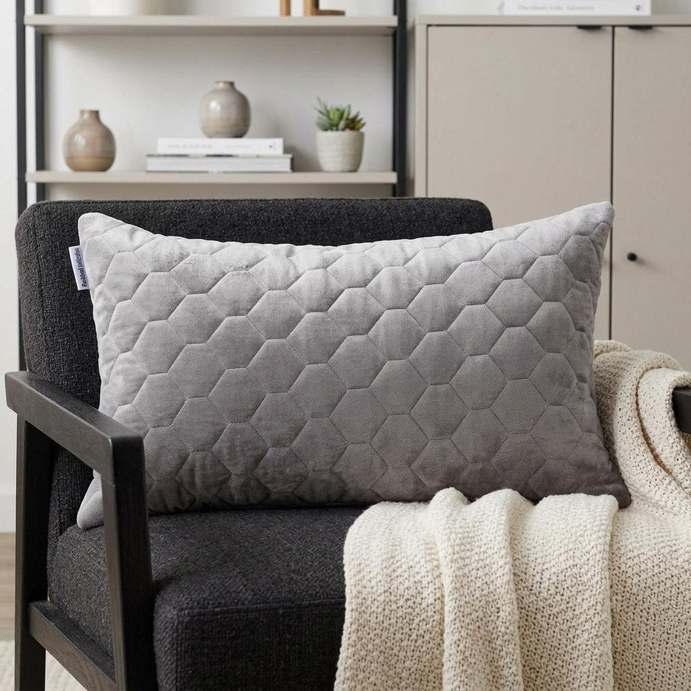 Taupe Tufted Velvet Quilted Lumbar Throw Pillow