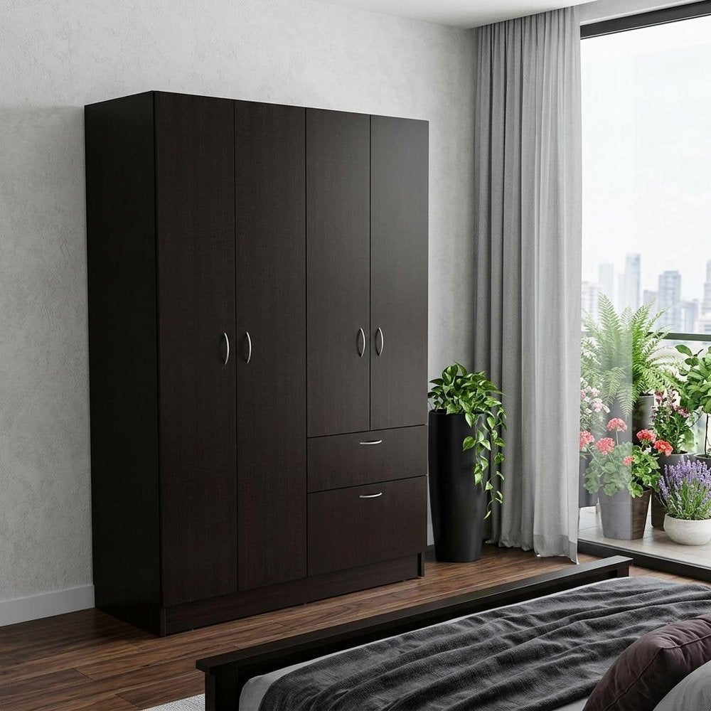 67" Black Wood And Metal Four Door Two Drawer Combo Dresser