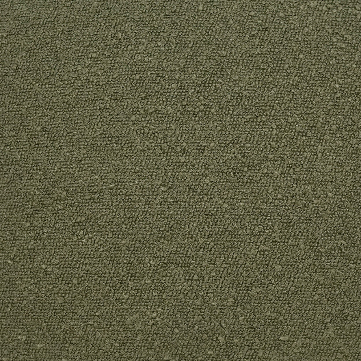 Olive green boucle fabric close-up with dense, looped texture.