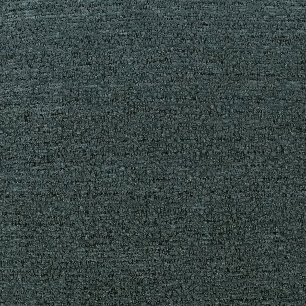 Dark teal boucle fabric close-up with dense, nubby texture for upholstery or cushions.