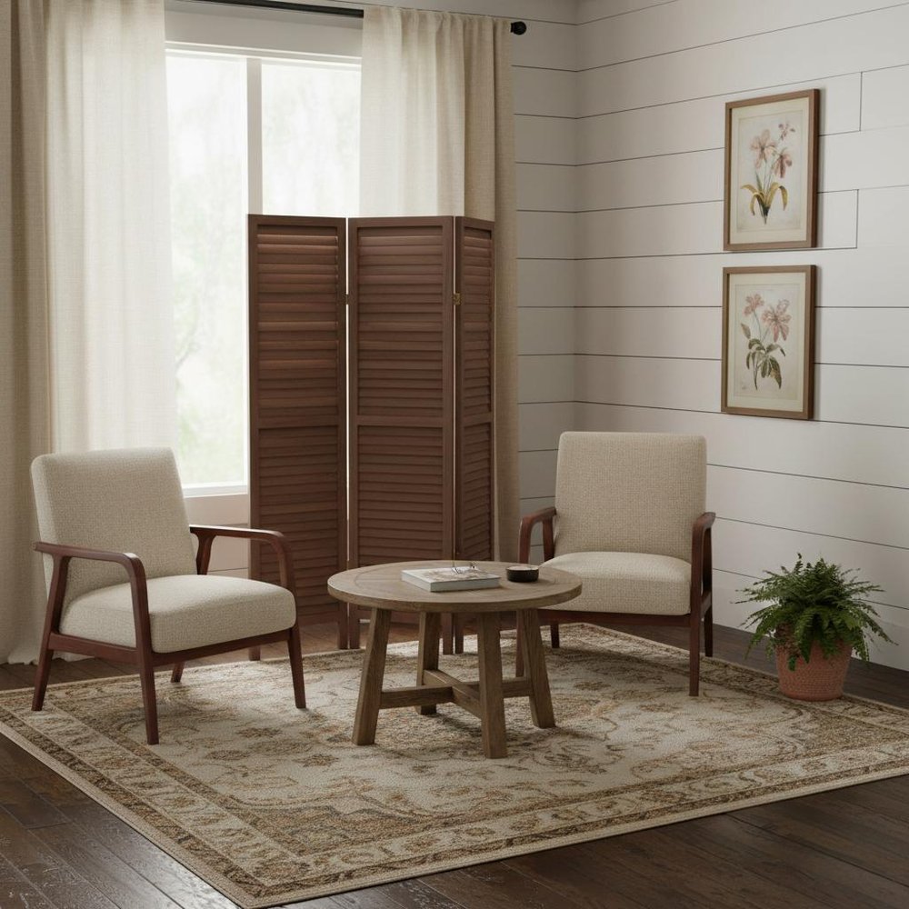 67" Brown Solid Wood Folding Three Panel Screen Room Divider