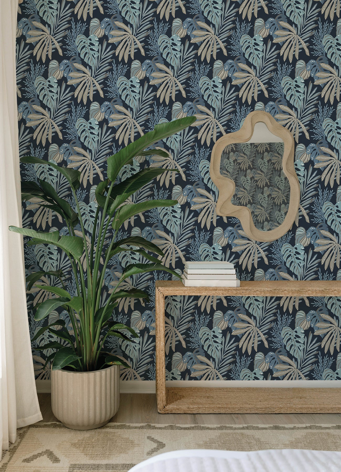 York Wallcoverings A-Street Prints Alocasia Blue Tropical Foliage Wallpaper Botanical Tropical Blue Wallpaper - 4177-27735