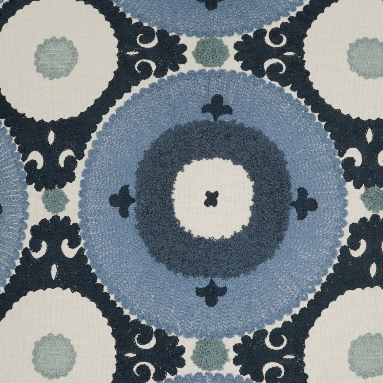 D.V. KAP HOME 4206-A-YARD Kasbah Fabric - Azure Circular - Dots, Textured, Embroidery, Global Blue - Kasbah