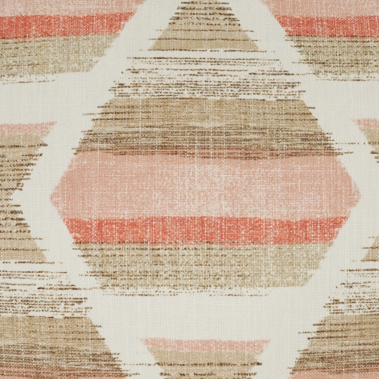 Woven boho fabric with white hex lattice over pink, taupe and beige stripes; decorative rug or wall hanging.