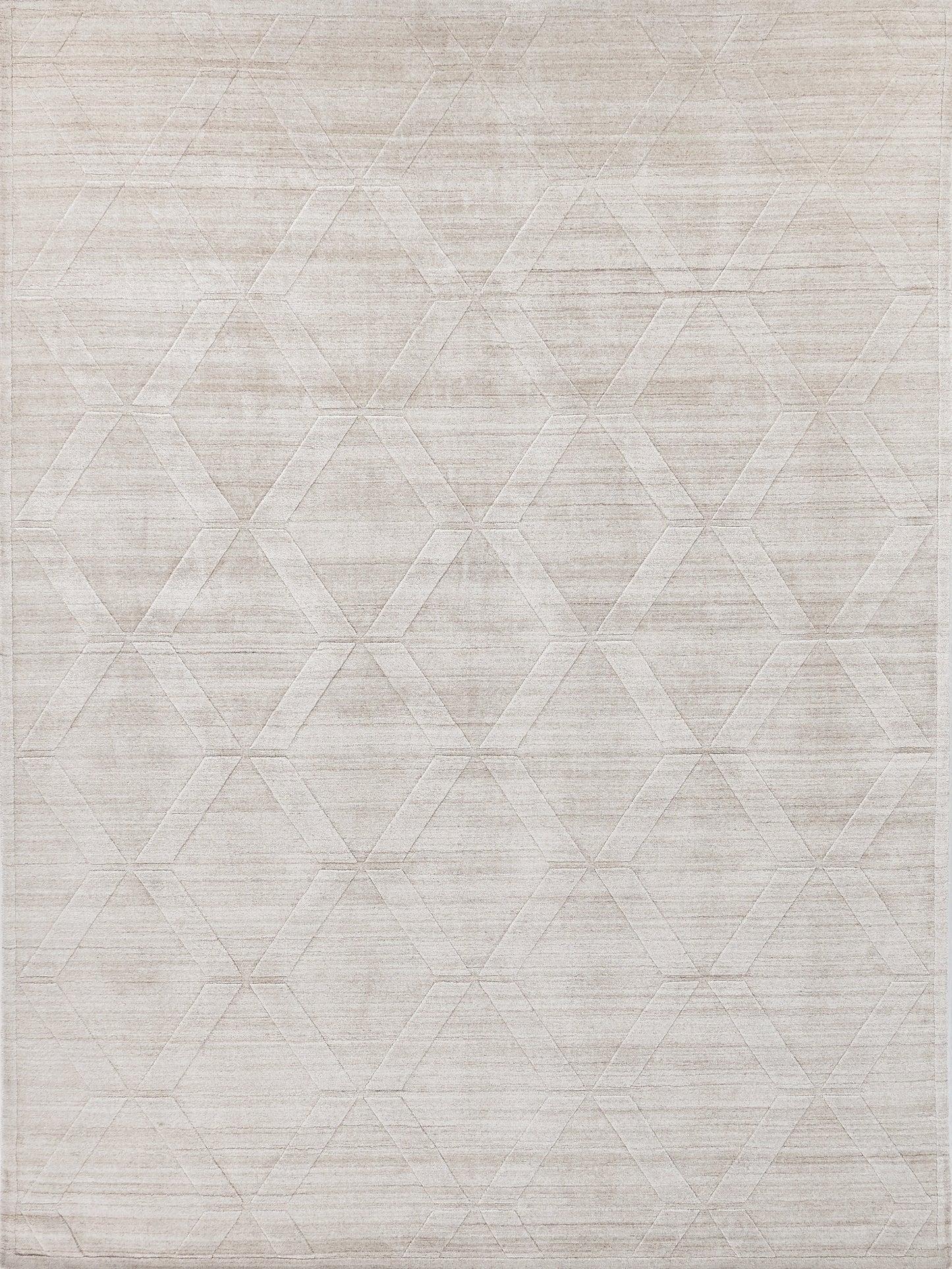 Textured beige area rug featuring a geometric diamond pattern, adding a modern touch to interior decor. Soft, plush material.