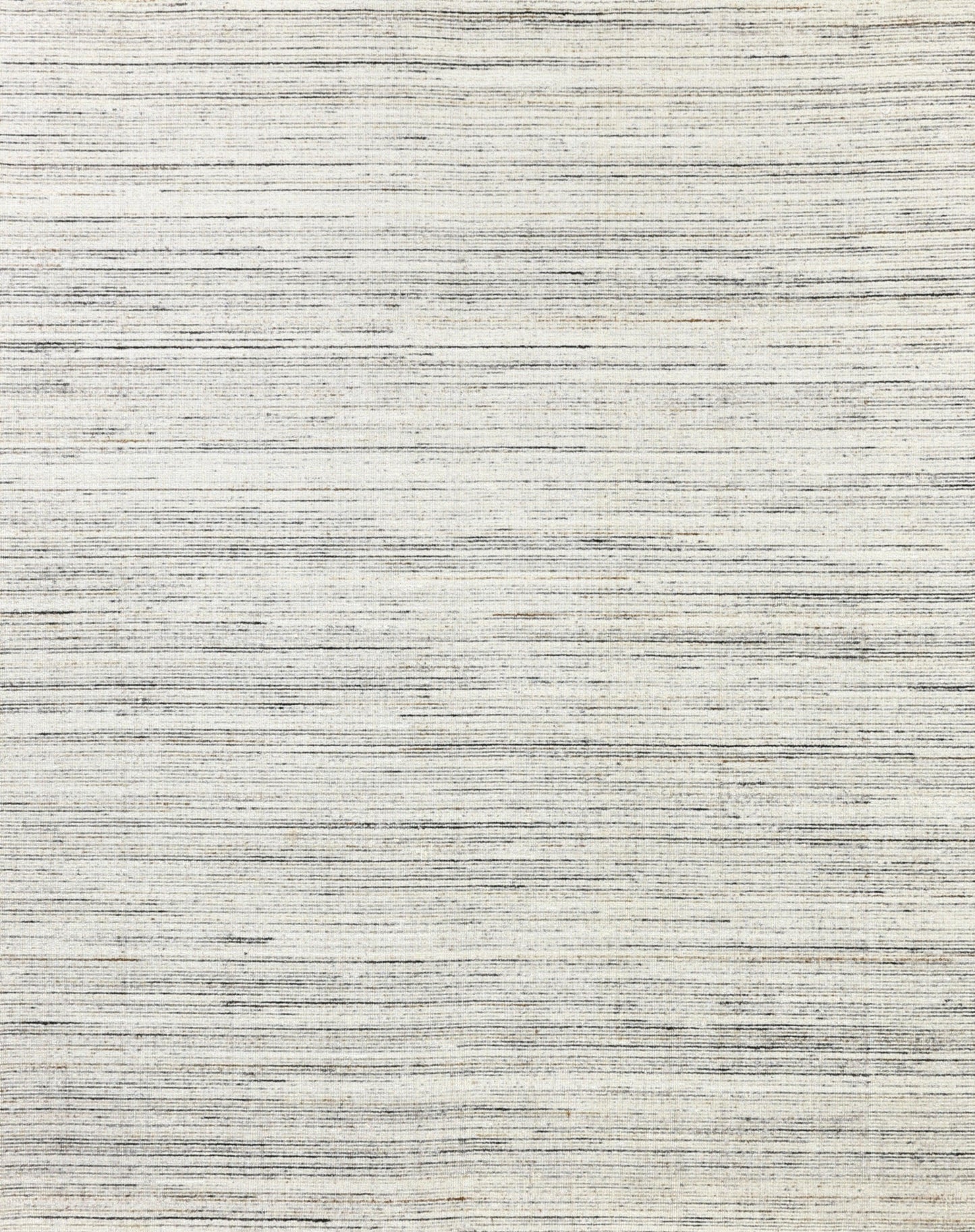 Light gray handloomed rug with subtle dark stripes and a textured linear pattern.