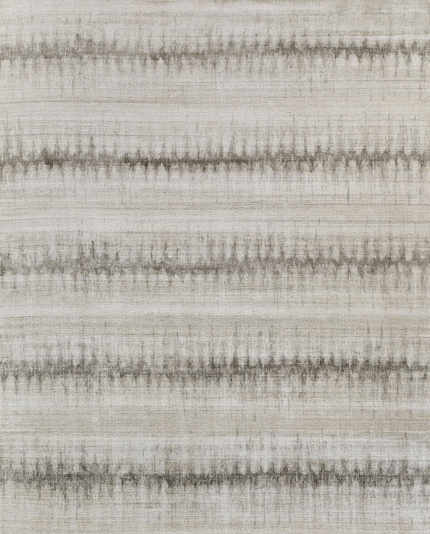Neutral striped area rug with beige base and soft gray horizontal bands, woven texture.