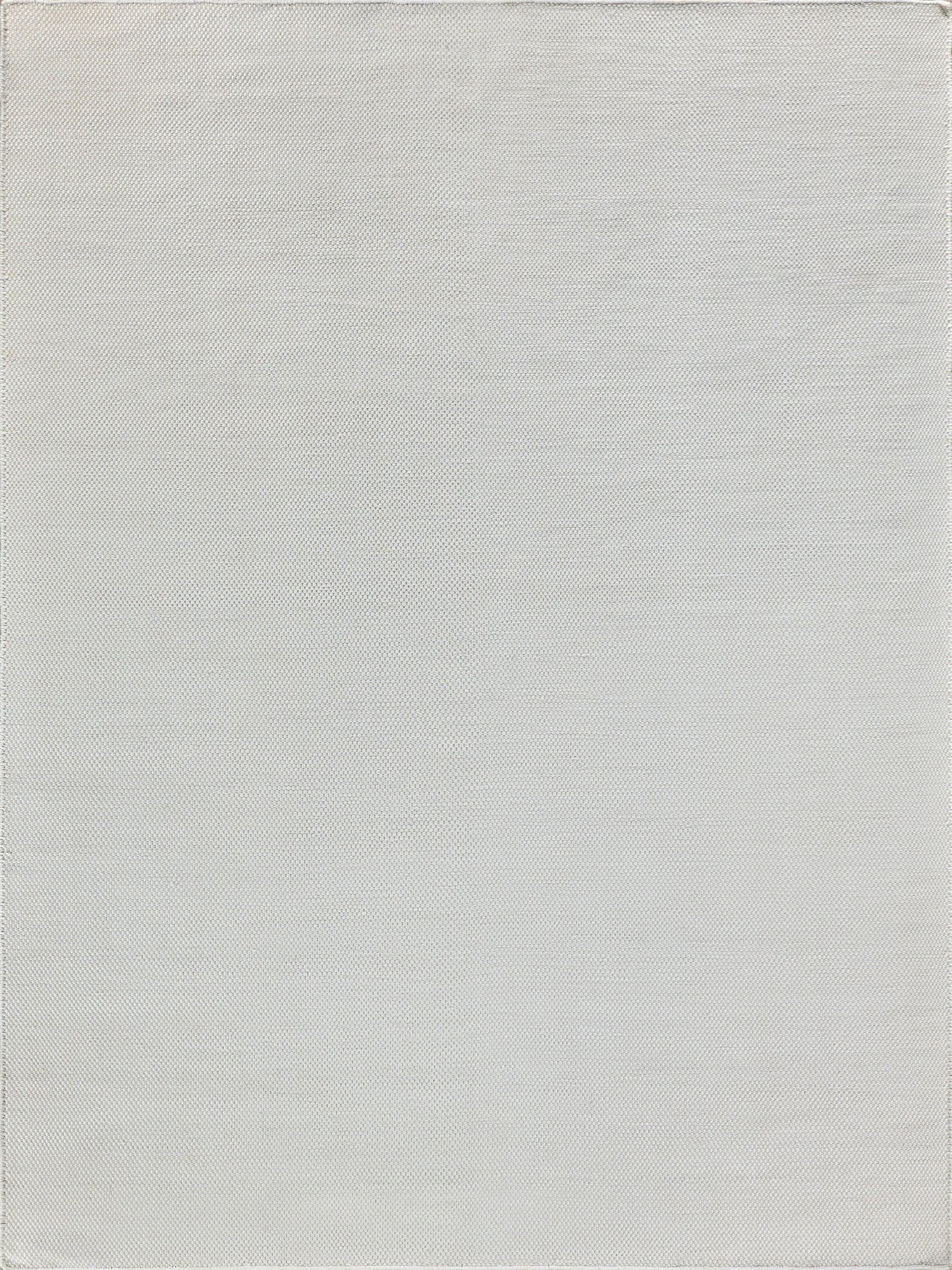 Light gray textured rug with visible weave; rectangular.