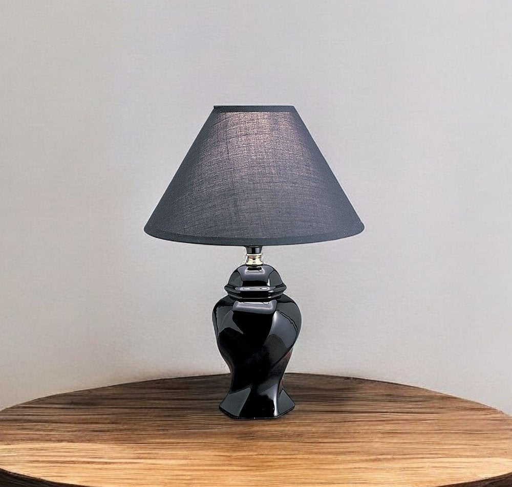 13" Black Ceramic Bedside Table Lamp With Black Shade