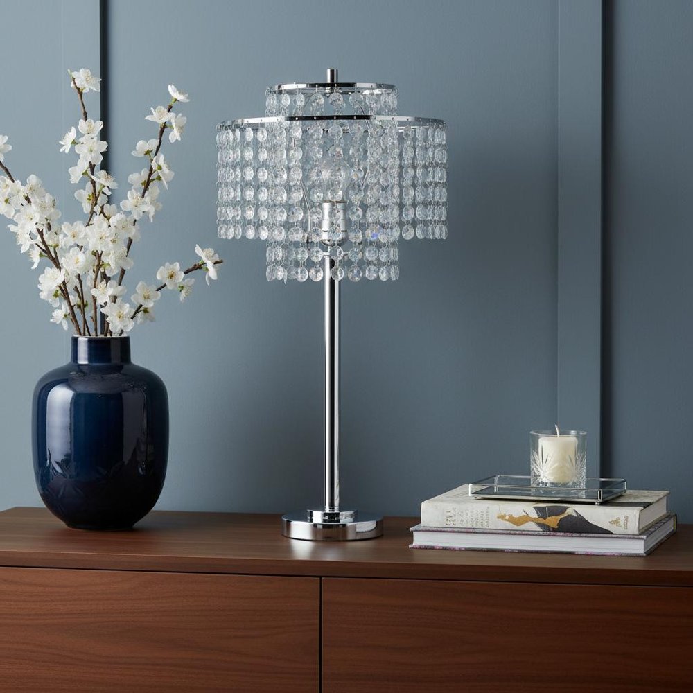 26" Silver Glam Two Tier Chandelier USB Table Lamp