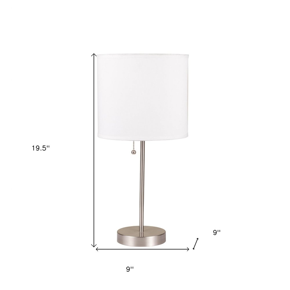 20" Silver Metal Candlestick Table Lamp With White Classic Drum Shade