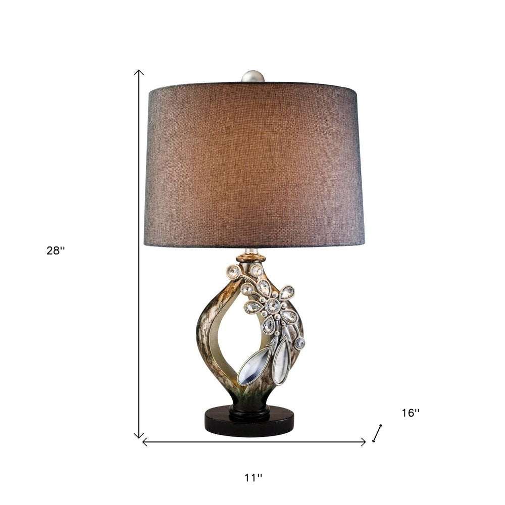 Brown and Gold Faux Crystal Glam Accent Table Lamp