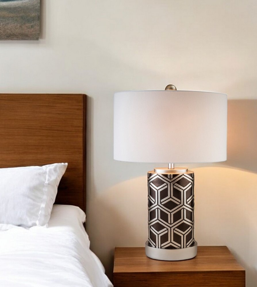 Deep Brown and Silver Geo Weave Table Lamp