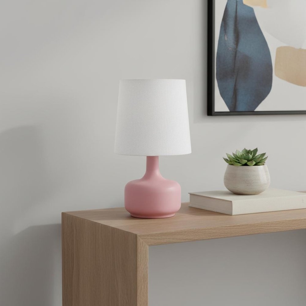 17" White Metal Bedside Table Lamp With Off-White Shade