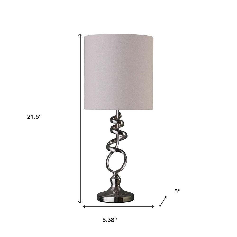 22" nickel bedside table lamp with off-white drum shade