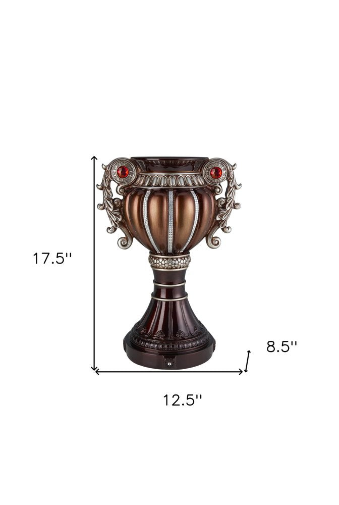 18" Bronze and Silver Floral Urn Polyresin Table Vase With Stones