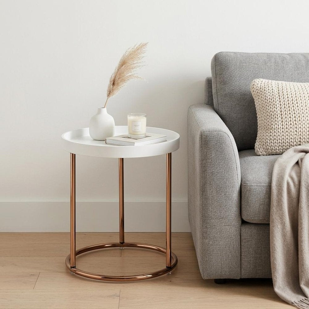 22" Copper And White Round End Table