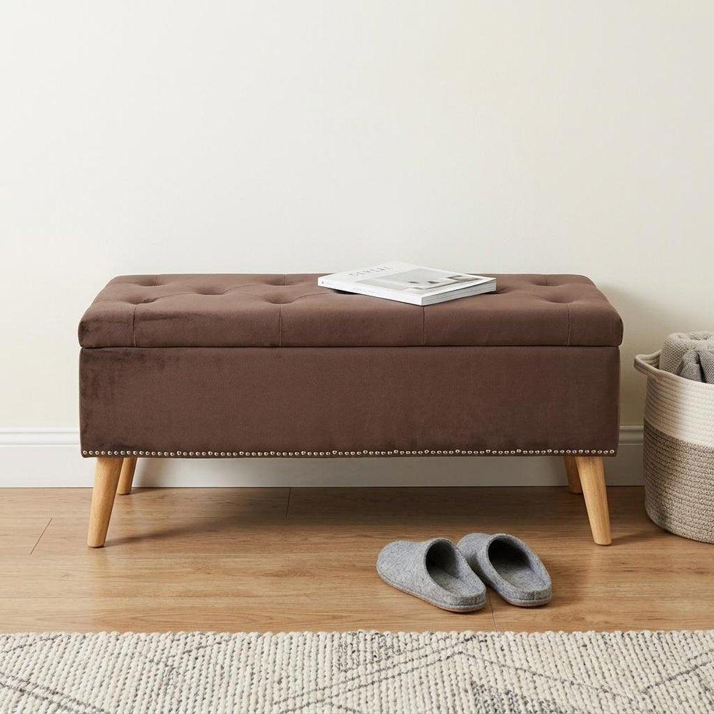 Cozy Brown Suede Storage Bench