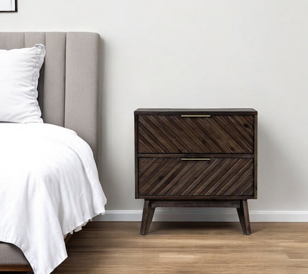 24" Solid Wood and Wood Two Drawer Nightstand
