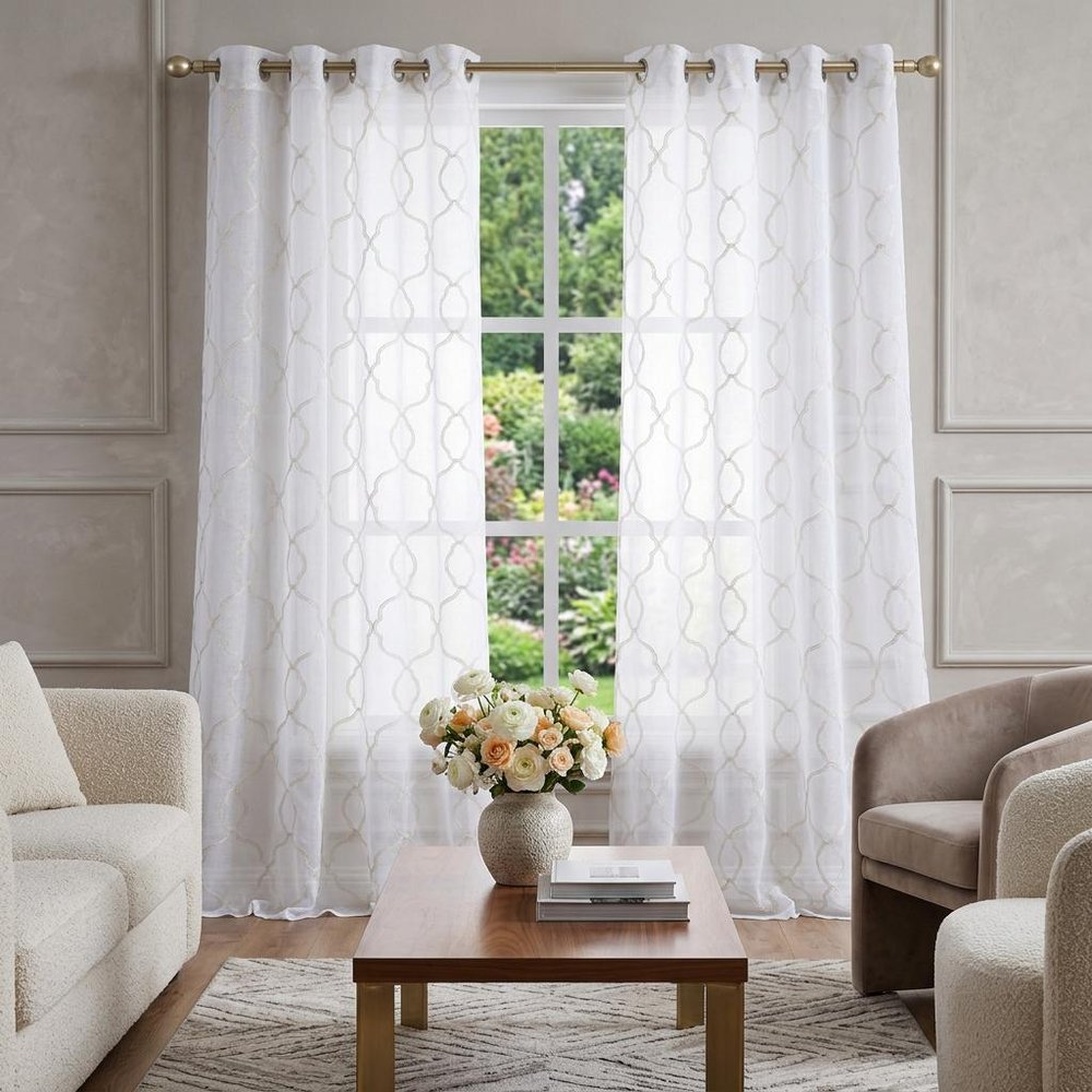 84” Charcoal Trellis Pattern Embroidered Window Curtain Panel