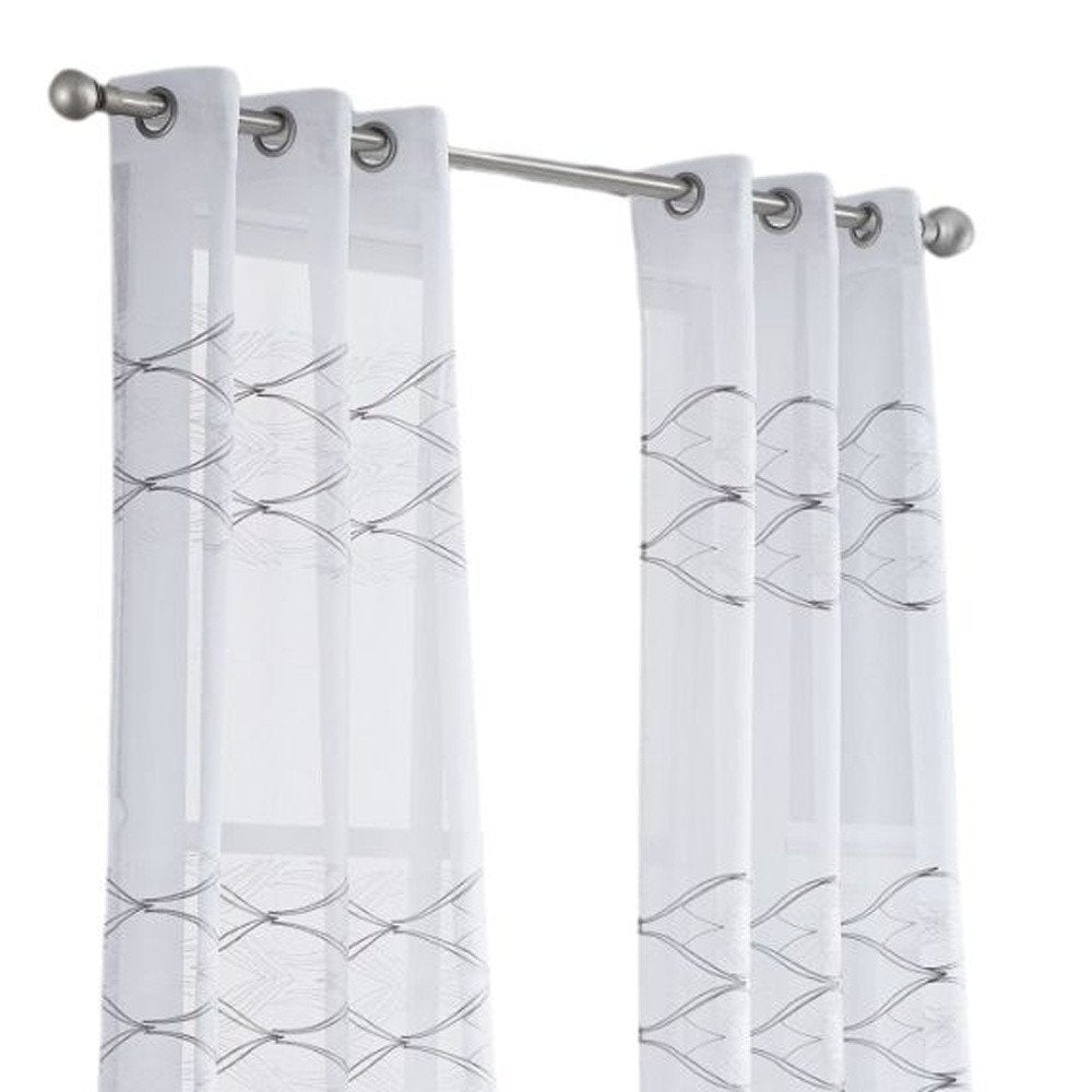 Set of Two 96" White Wave Embroidered Window Panels