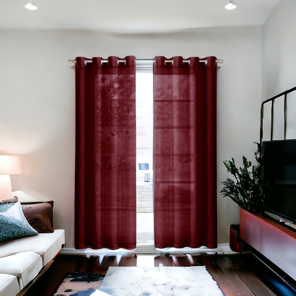 Set of Two 84" Burgundy Solid Modern Window Panels
