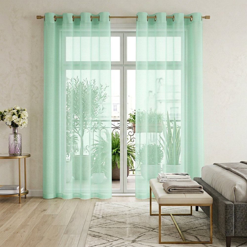 Set of Two 84" Aqua Solid Modern Window Panels