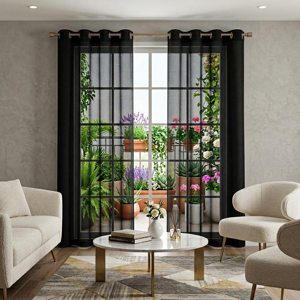 Set of Two 84" Black Solid Modern Window Panels