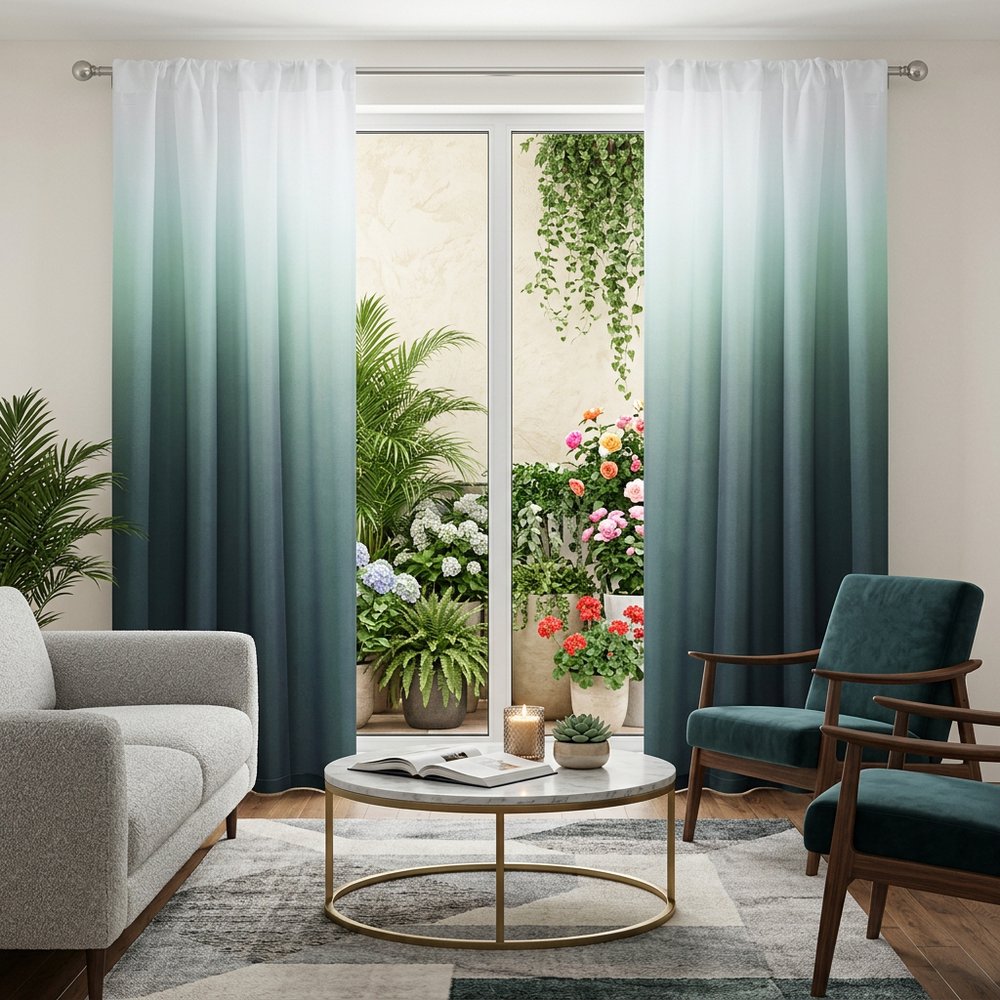 Set of Two 84" Blue Ombre Shades Window Panels