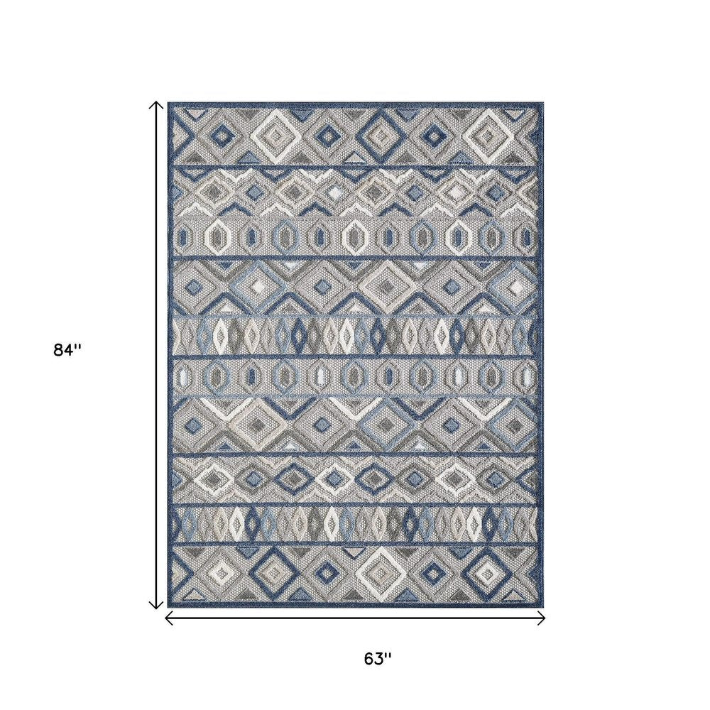 5' X 7' Blue And Gray Abstract Stain Resistant Indoor Outdoor Area Rug