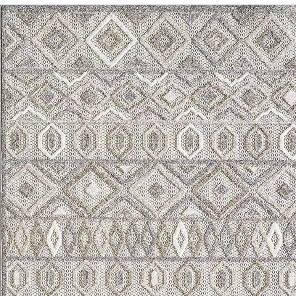 7' X 9' Gray And Ivory Southwestern Stain Resistant Indoor Outdoor Area Rug