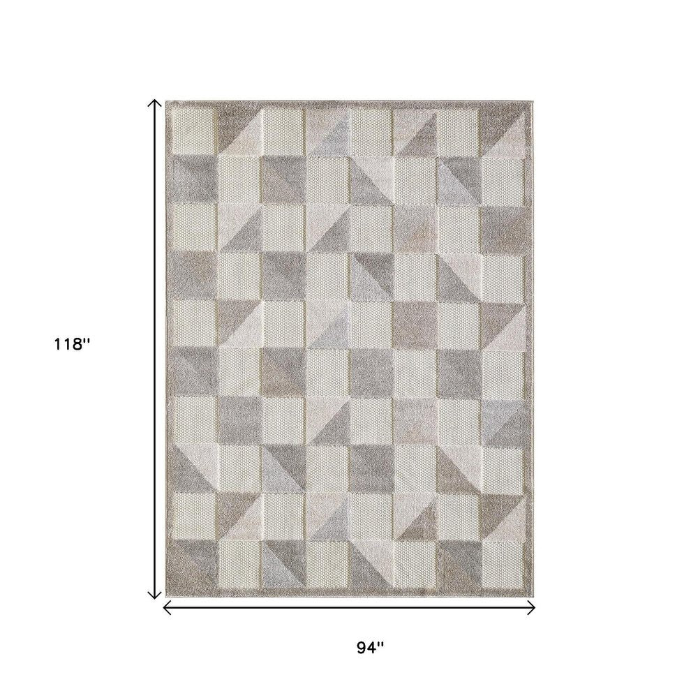 8' X 10' Gray Geometric Stain Resistant Indoor Outdoor Area Rug