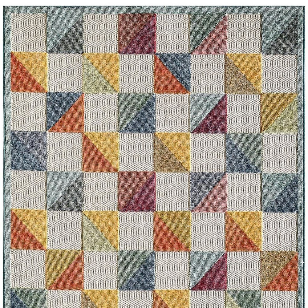 2' X 4' Orange And Ivory Geometric Stain Resistant Indoor Outdoor Area Rug