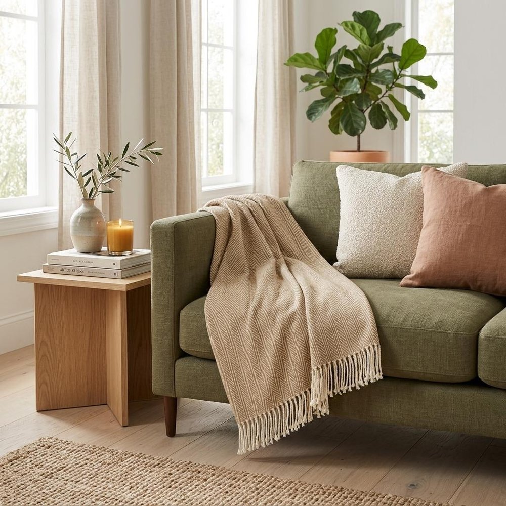 70" X 55" Copper And White Cotton Blend Woven Herringbone Plush Throw Blanket with Tassels