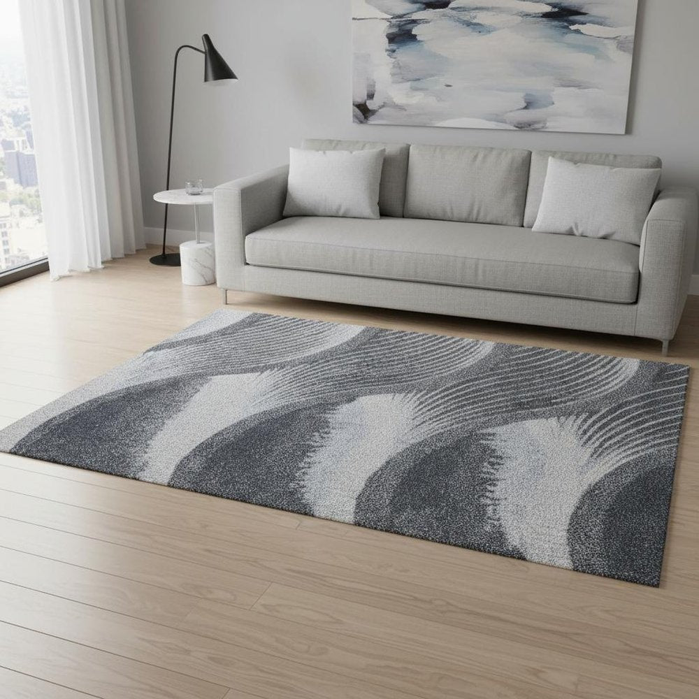 5' X 8' Blue and Gray Abstract Area Rug