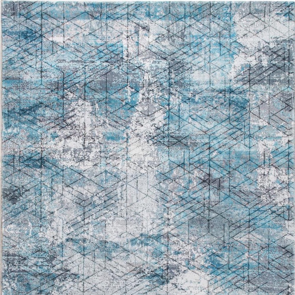 6' X 9' Blue Gray Abstract Cuboid Modern Area Rug