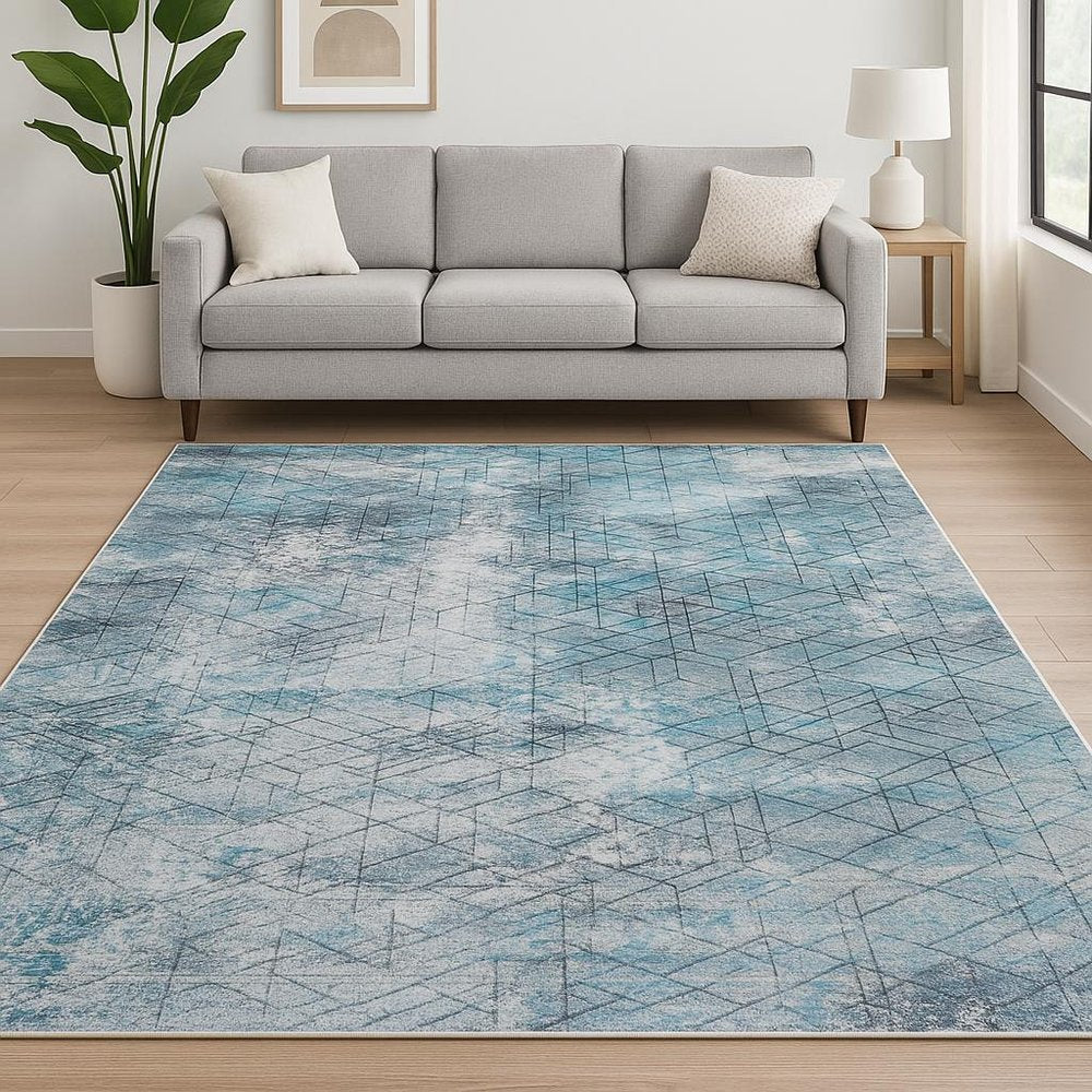 8' X 10' Blue Gray Abstract Cuboid Modern Area Rug