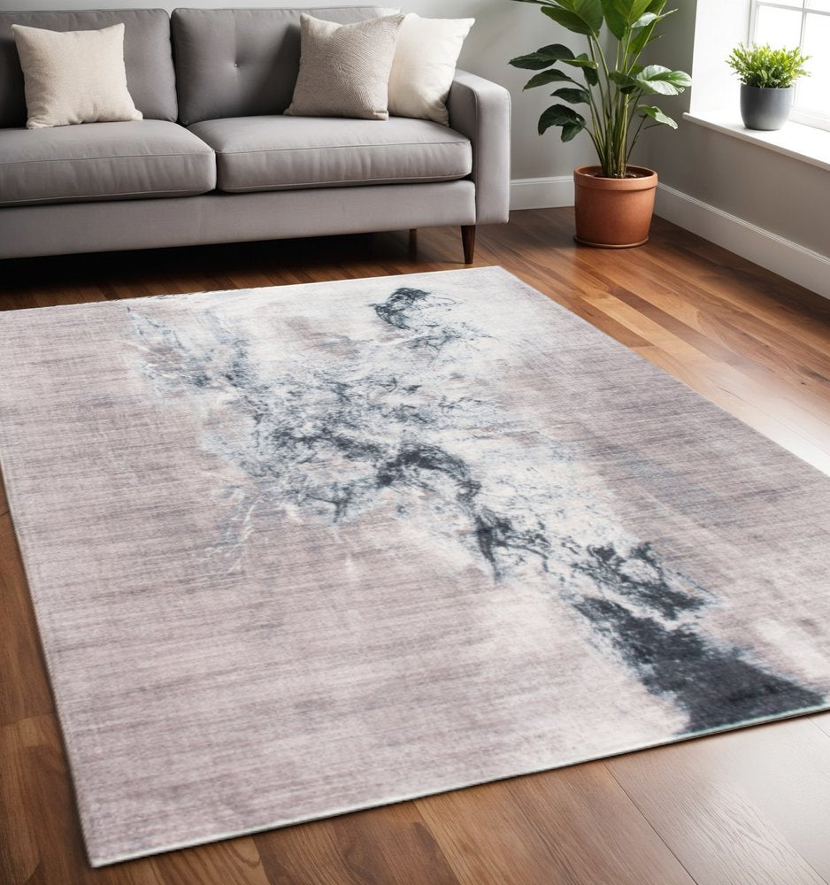 5' X 8' Sand Ivory And Black Abstract Area Rug