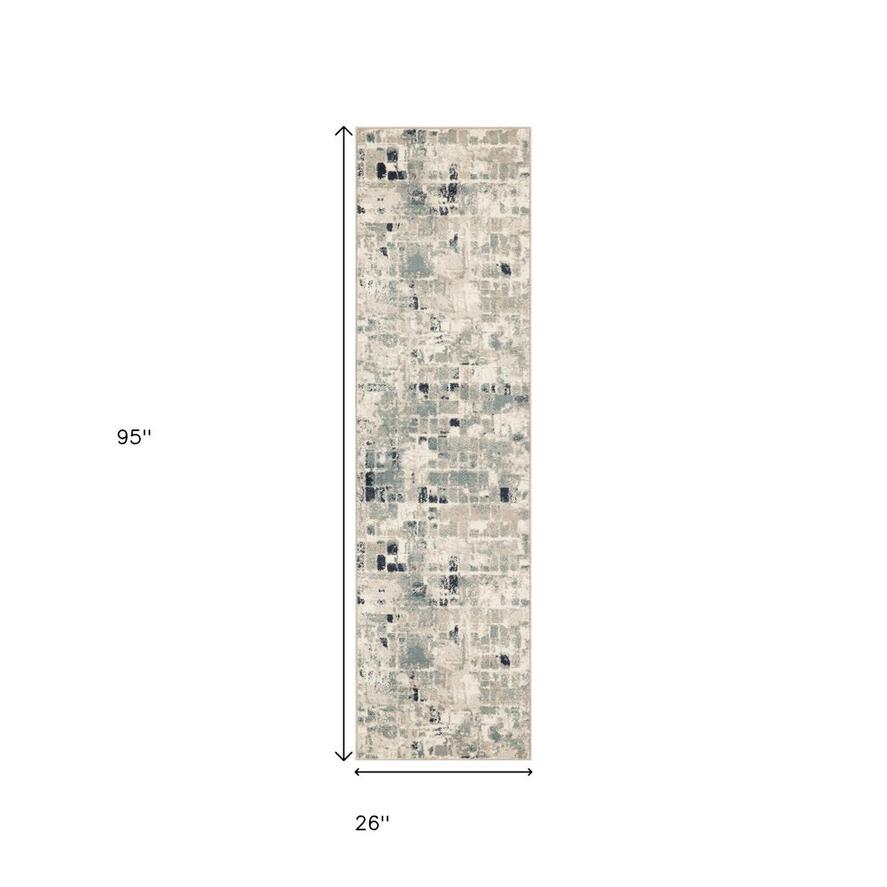 8' Blue And Beige Abstract Runner Rug