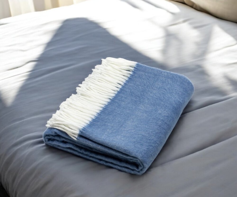 50" X 60" Denim Blue Woven Herringbone Plush Throw Blanket