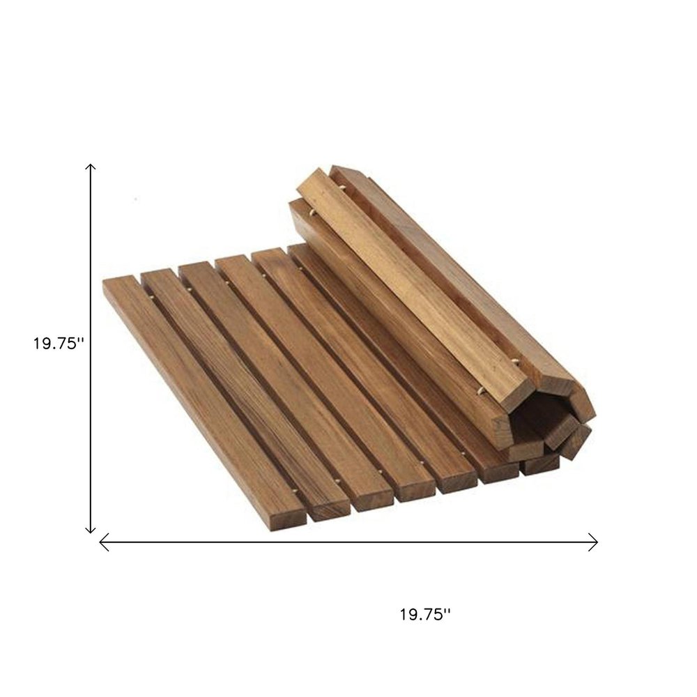 20" Brown Teak Wood Rolling Square Bath Mat