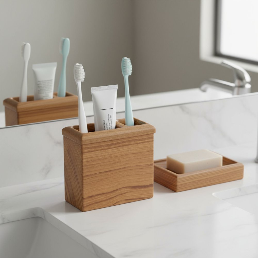 Traditional Solid Teak Rectangular Toothbrush Holder