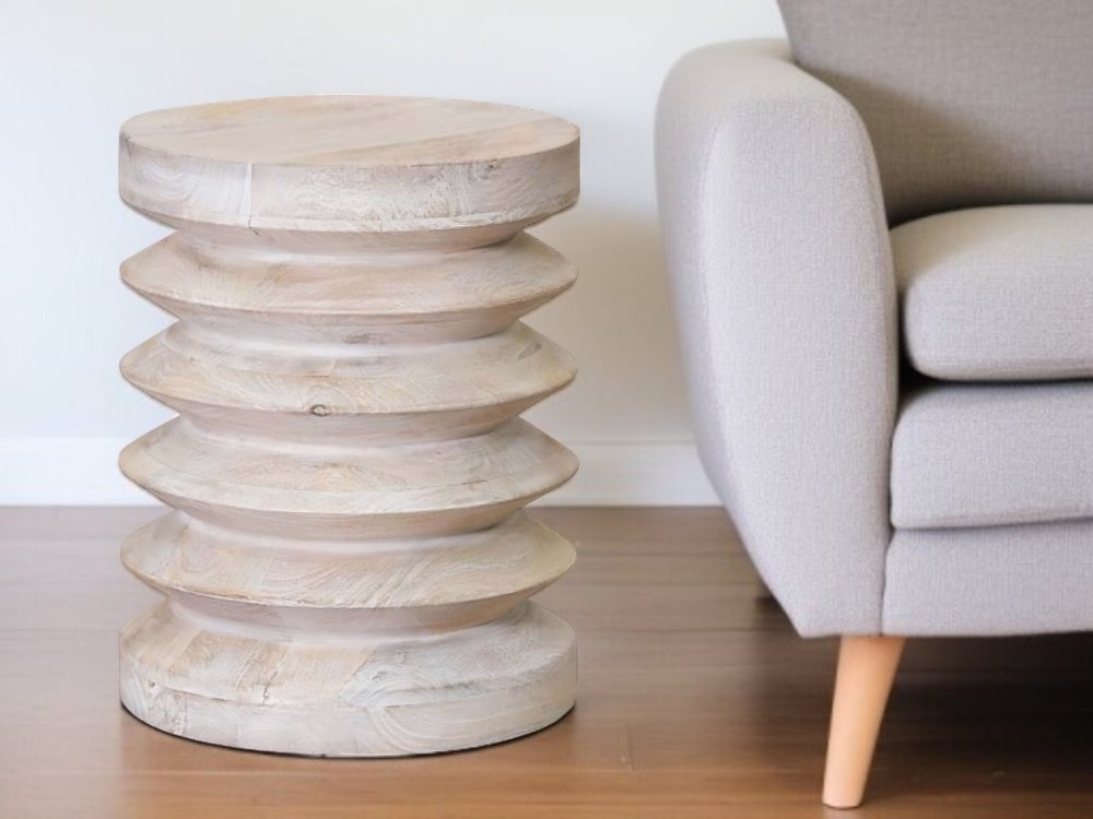 18" Brown Solid Wood Round End Table
