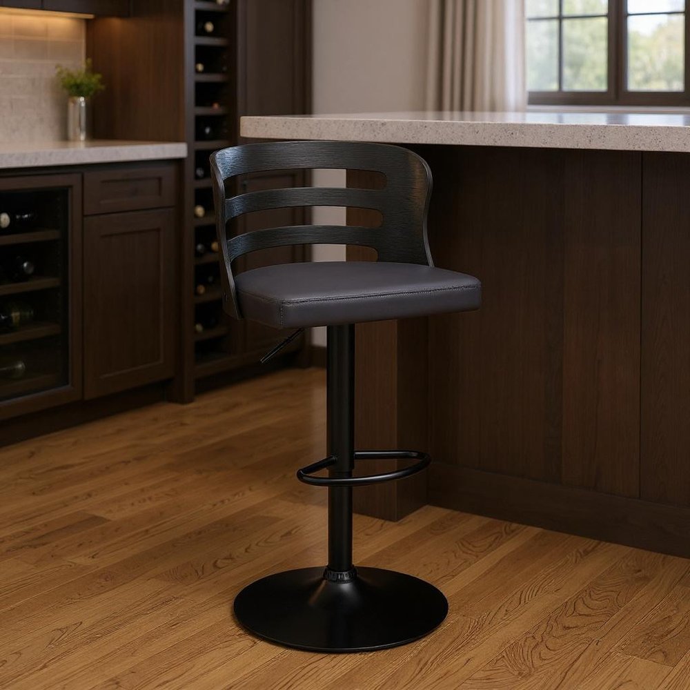 25" Gray And Black Iron Swivel Adjustable Height Bar Chair