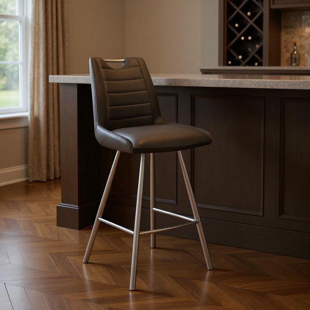 30" Gray And Silver Iron Bar Height Bar Chair